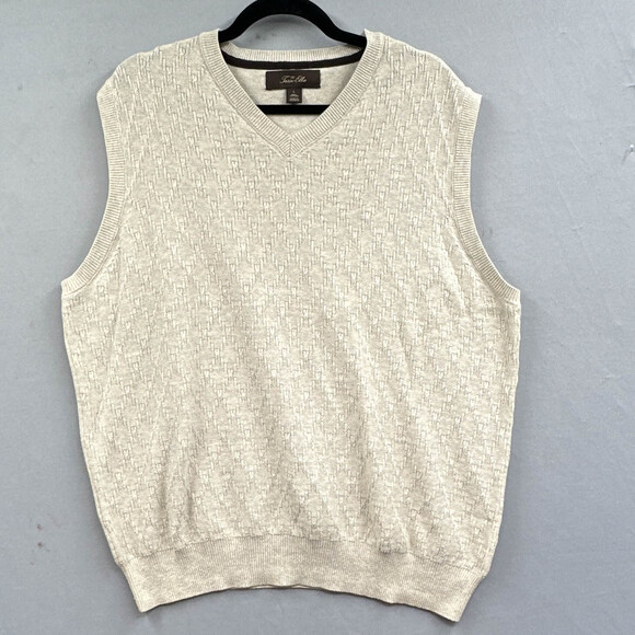 Tasso Elba Sweater Vest L V-Neck Golf Dad Grandpa Textured Old Money Gray Preppy - Picture 1 of 12